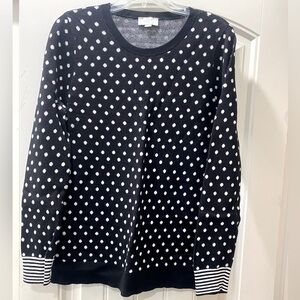 Women’s Loft Sweater Black/White Polka Dots Size L